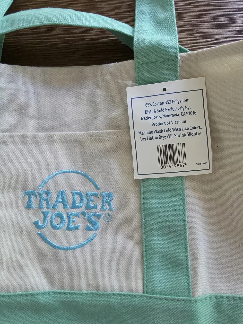 New Trader Joe's Mint Green Canvas Mini Tote Bag